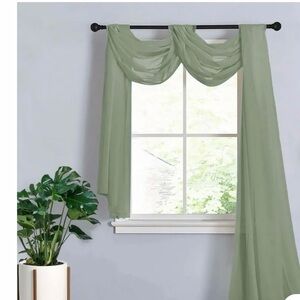 Elegant sage green semi Sheer scarf valance